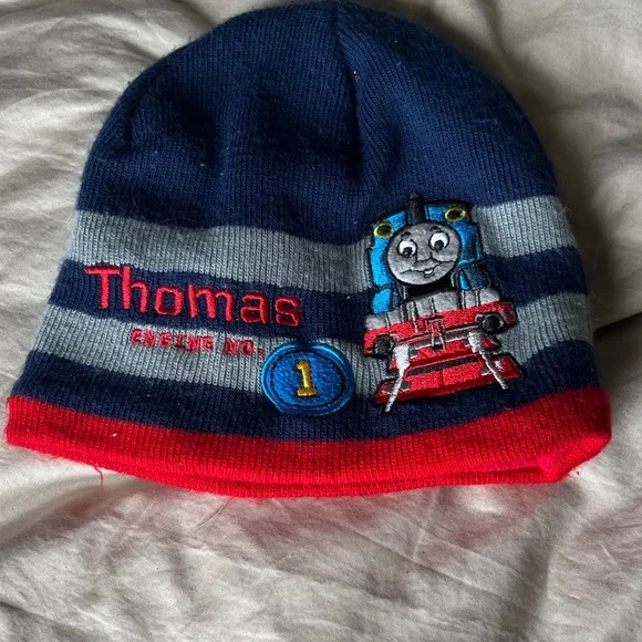 Thomas & Friends Navy, Gray & Red Knit Beanie with Engine Patch - Picture 1 of 2